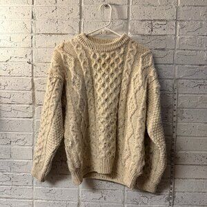 Tivoli 100% Wool Chunky Cable Knit Sweater XS – Cream Fisherman Style